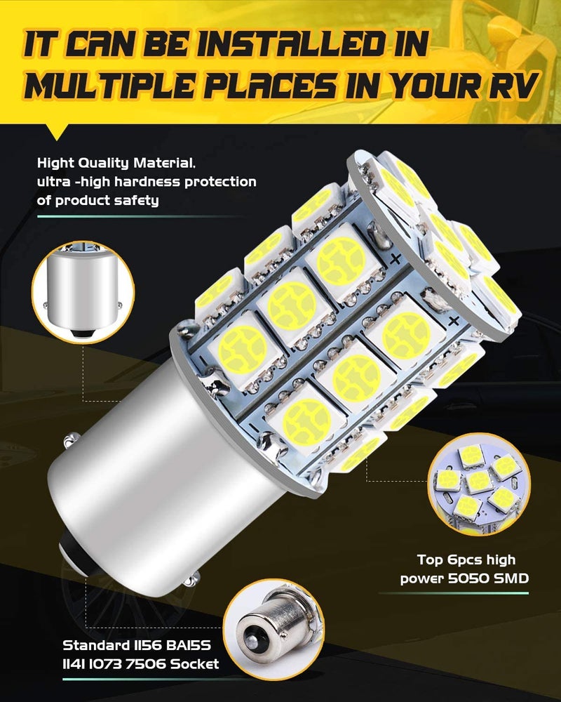 Qoope 1156 1141 BA15S 1003 1073 7506 LED Bulbs White 5050 27-SMD Replacement Lamps for 12V RV Ceiling Dome Light/RV Interior Lighting Travel Trailer/Camper/Boat/Yard Light - Pack of 10 - Image 5